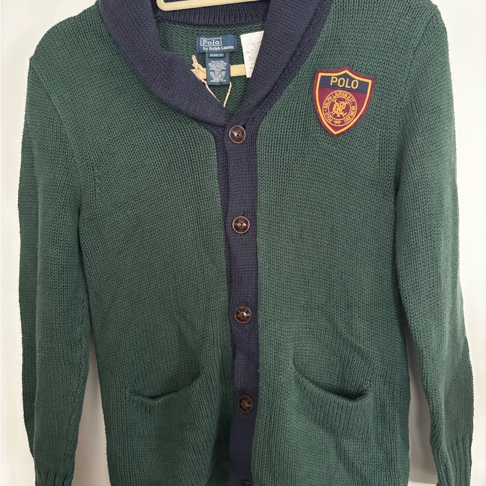 Polo by Ralph Lauren Kids Green and Navy Sweater with crest